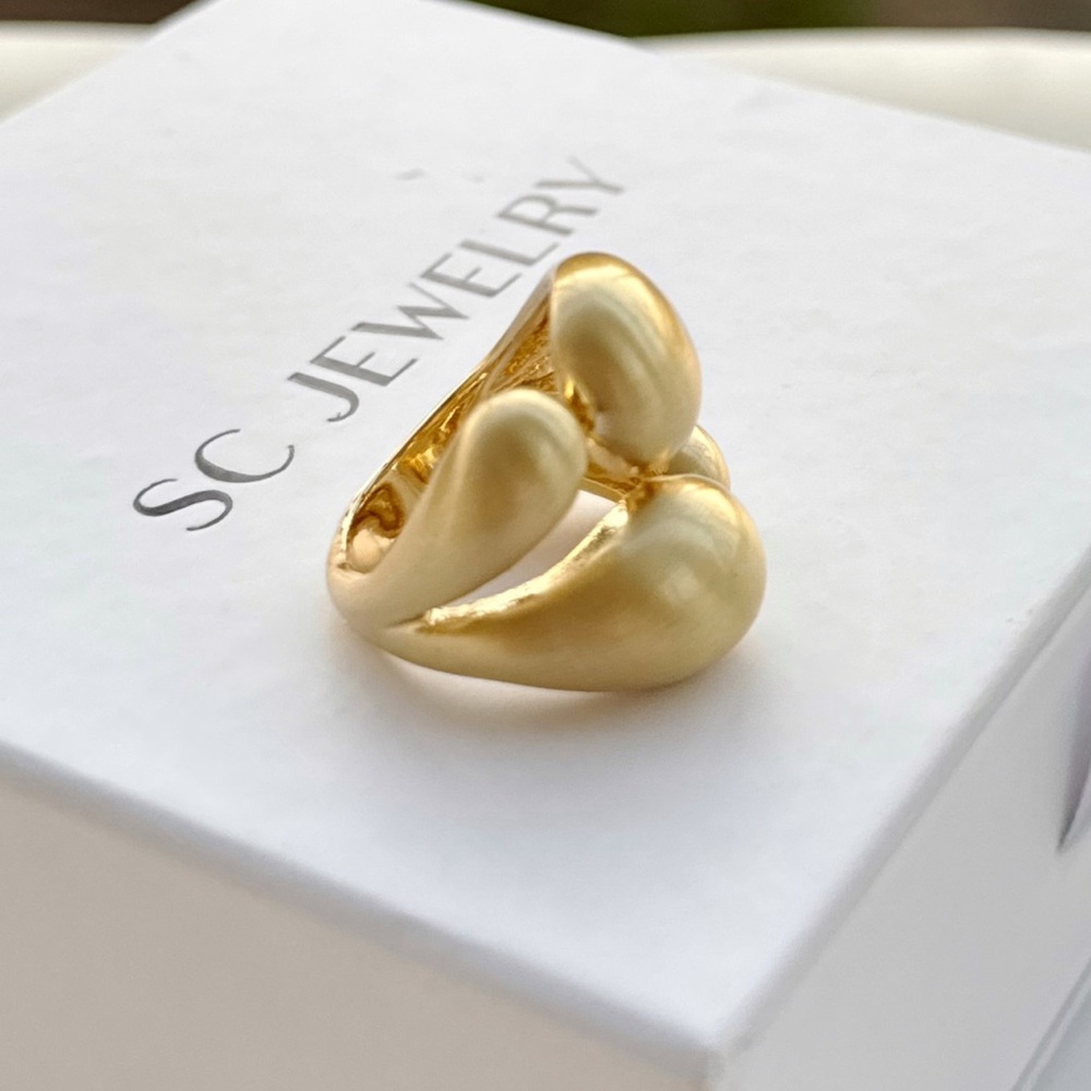 Limited Edition French Series Gold Organic Ring - 14K Plated Brushed Statement - Picture 4 of 9